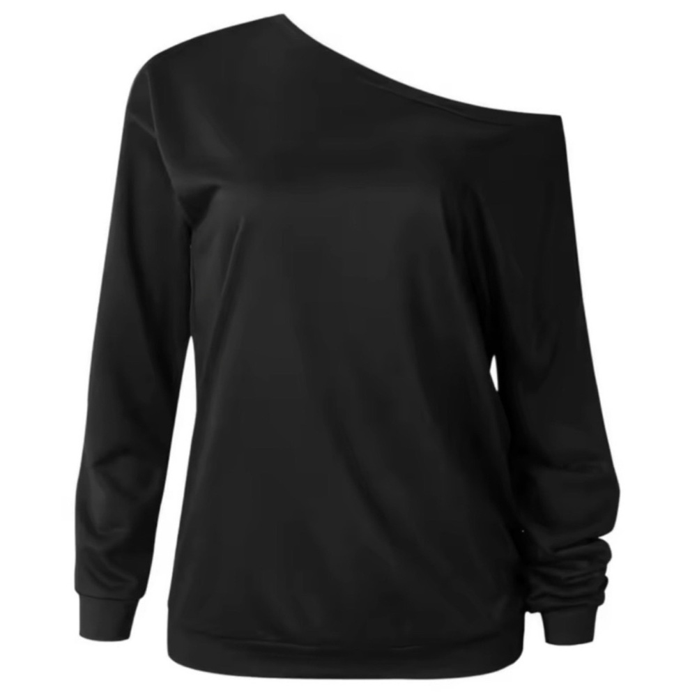 Elegant Black Mariner Jersey Off-Shoulder Top Sweatshirt Gym Beach